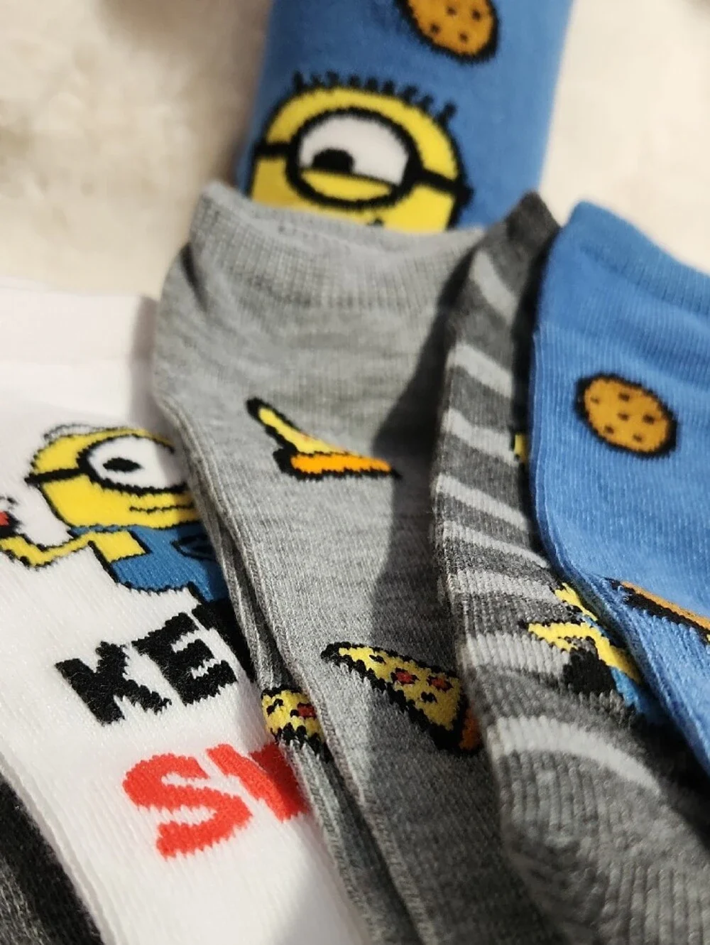 Minion Novelty Ankle Socks - Blue, Gray, White, Black